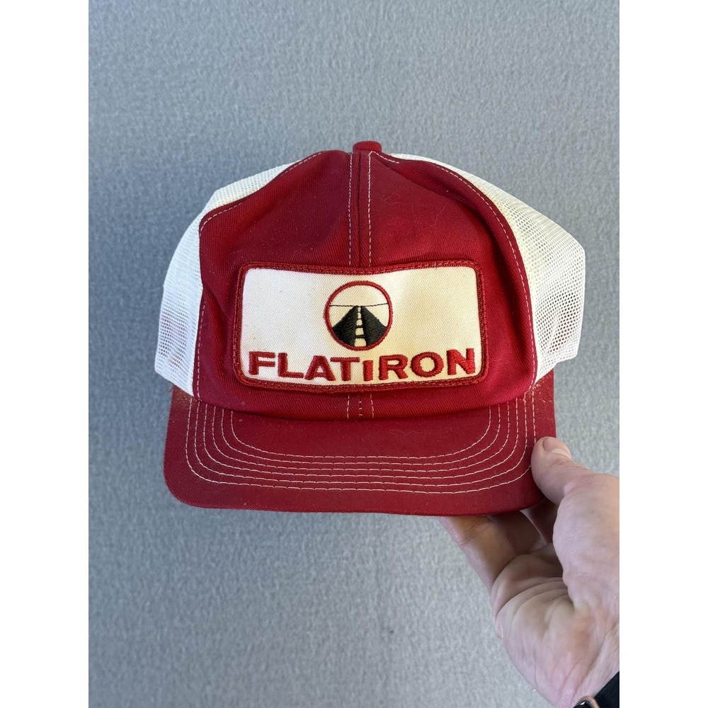 Vintage Flatiron K-Brand Hat Cap Snap Back Mens One Size Red‎ Twill Mesh Trucker